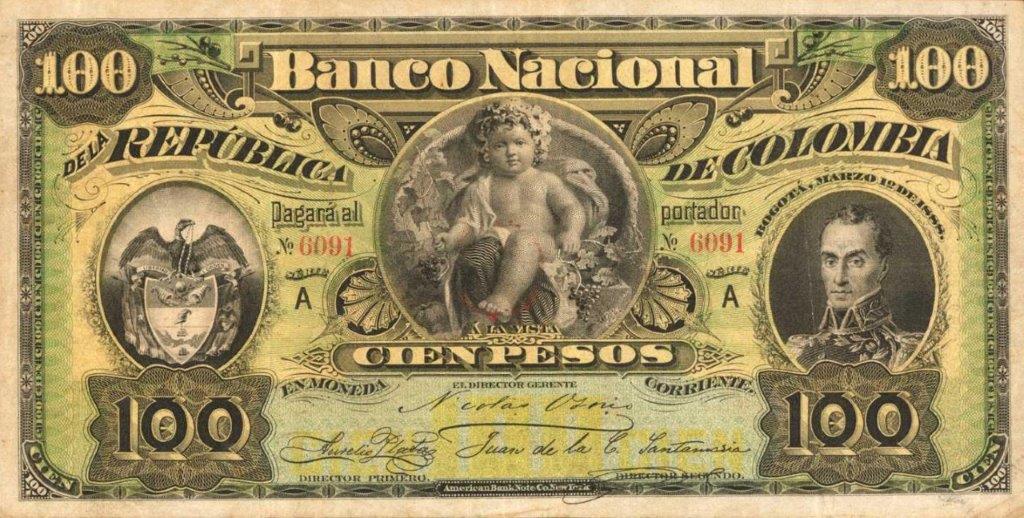 Front of Colombia p218a: 100 Pesos from 1888