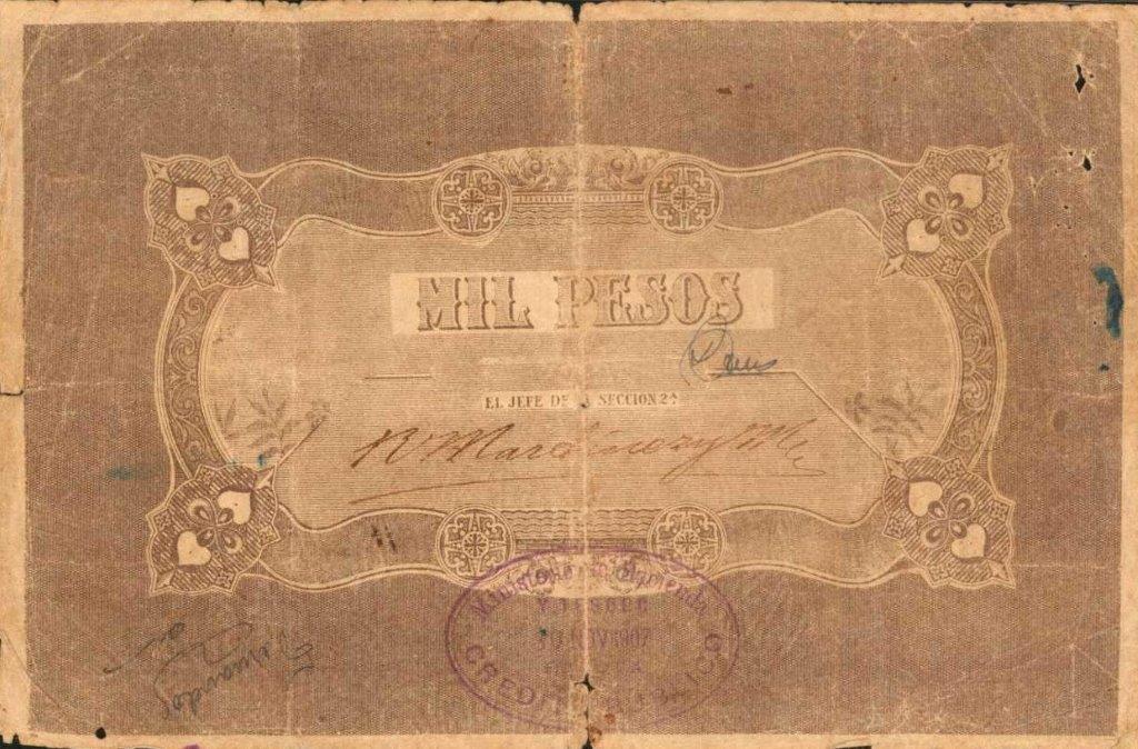 Back of Colombia p298E: 1000 Pesos from 1907
