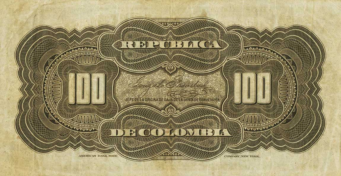 Back of Colombia p318a: 100 Pesos from 1910