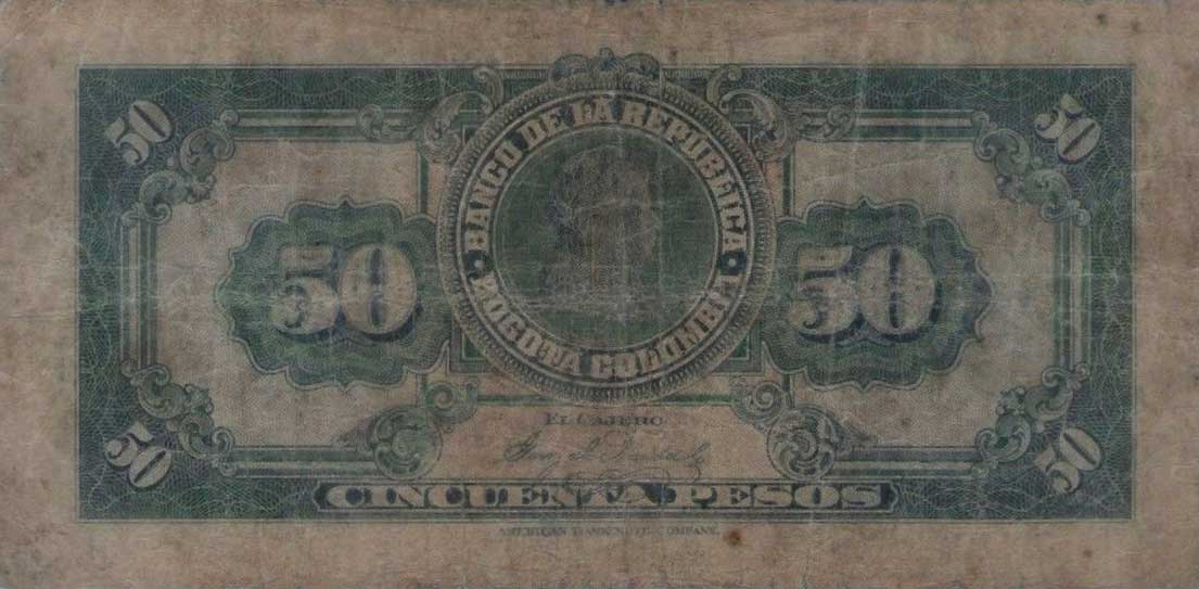 Back of Colombia p375b: 50 Pesos Oro from 1928
