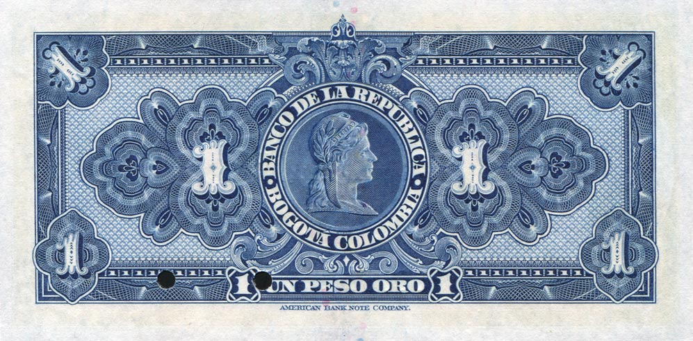 Back of Colombia p380s: 1 Peso Oro from 1946