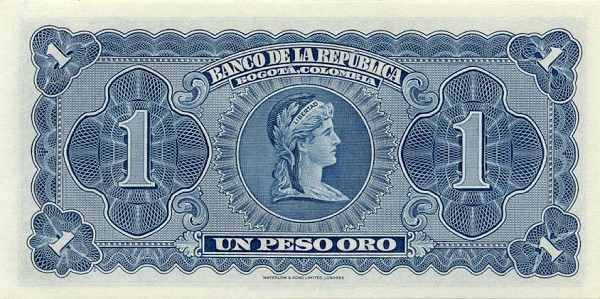 Back of Colombia p398: 1 Peso Oro from 1953
