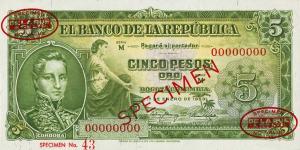 Gallery image for Colombia p399s: 5 Pesos Oro