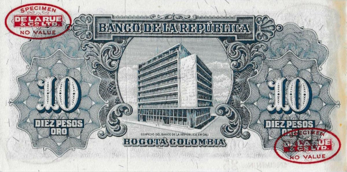 Back of Colombia p400s1: 10 Pesos Oro from 1953