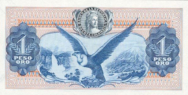 Back of Colombia p404c: 1 Peso Oro from 1966
