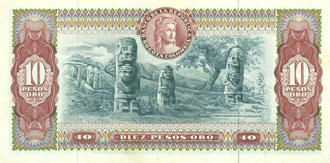 Back of Colombia p407b: 10 Pesos Oro from 1964