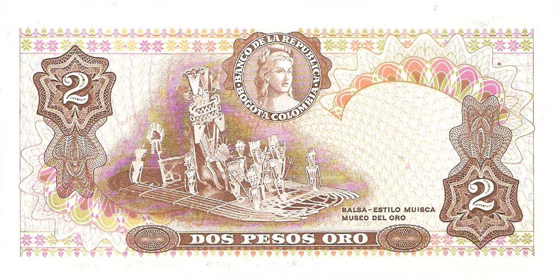 Back of Colombia p413a: 2 Pesos Oro from 1972