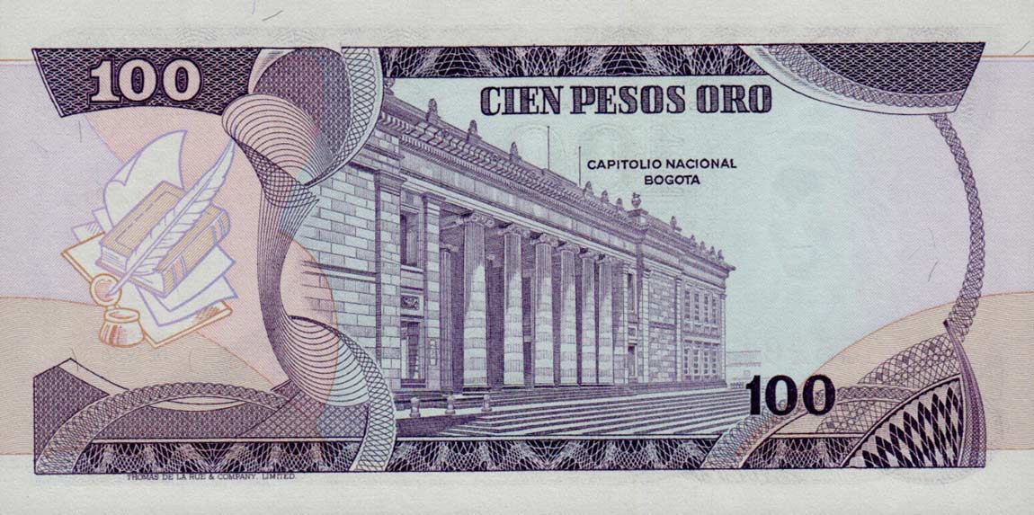 Back of Colombia p418c: 100 Pesos Oro from 1980