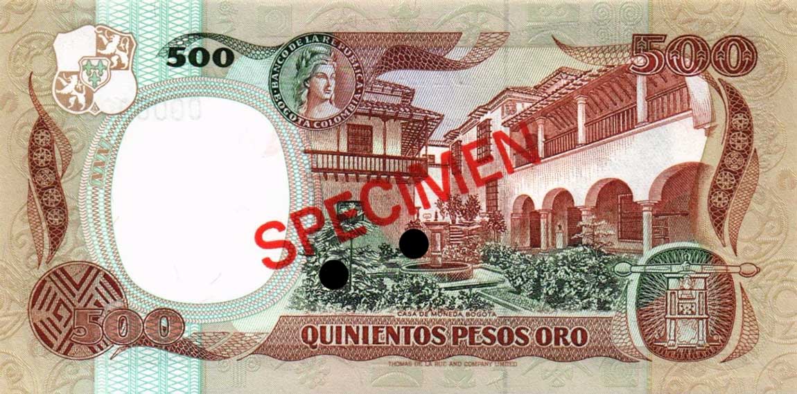 Back of Colombia p423s1: 500 Pesos Oro from 1981