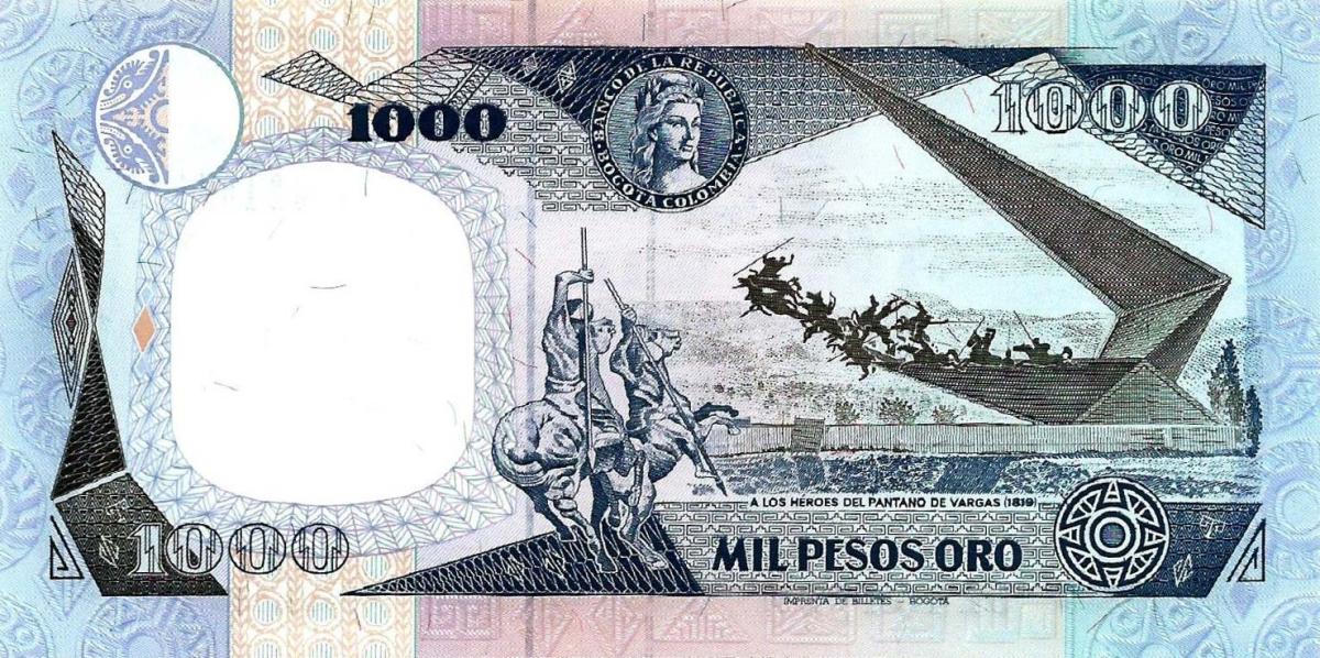 Back of Colombia p432a: 1000 Pesos Oro from 1987
