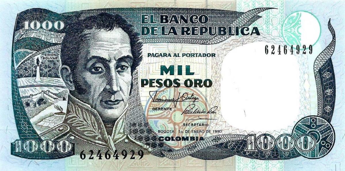 Front of Colombia p432a: 1000 Pesos Oro from 1987
