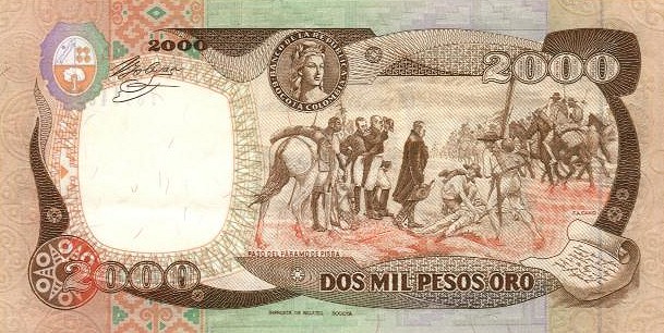 Back of Colombia p433a: 2000 Pesos Oro from 1986