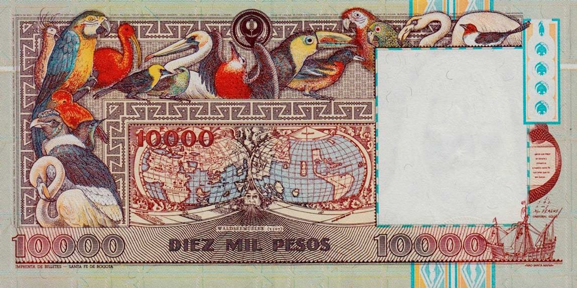 Back of Colombia p437A: 10000 Pesos Oro from 1993