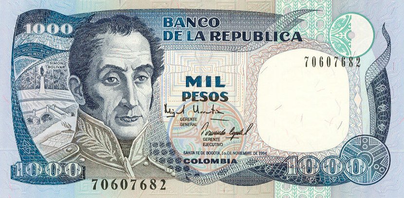 Front of Colombia p438: 1000 Pesos from 1994
