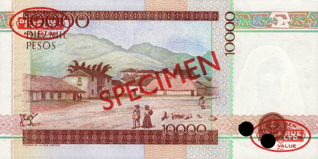Back of Colombia p444s: 10000 Pesos from 1995