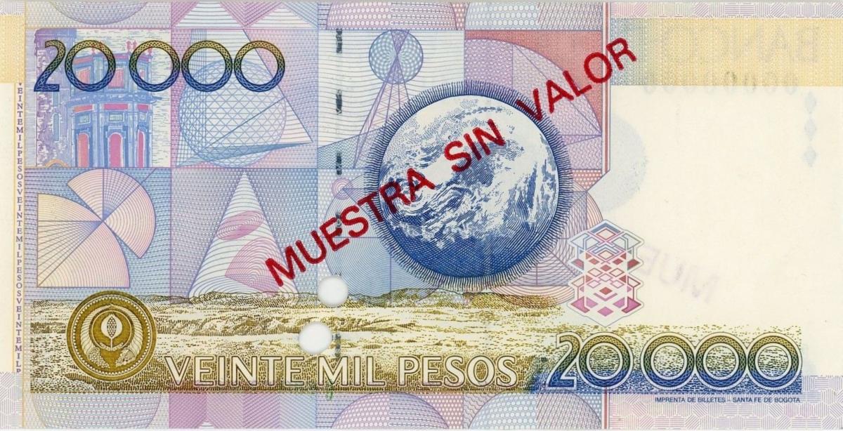 Back of Colombia p448s: 20000 Pesos from 1996