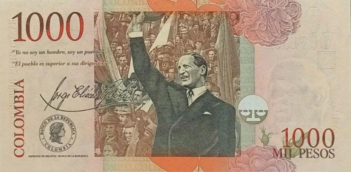 Back of Colombia p450b: 1000 Pesos from 2001