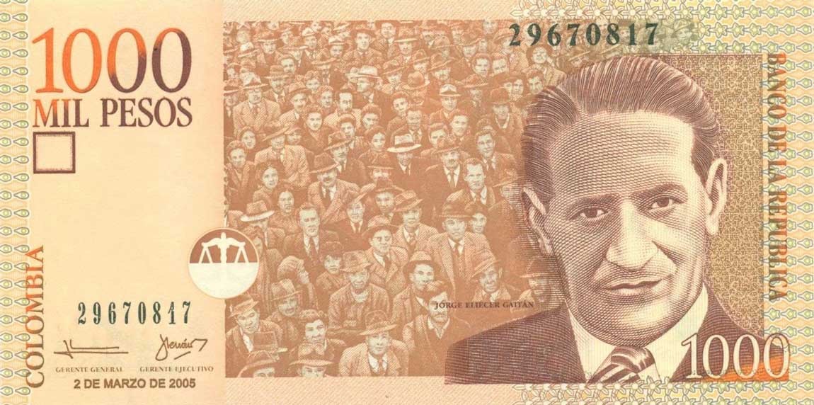 Front of Colombia p450e: 1000 Pesos from 2003