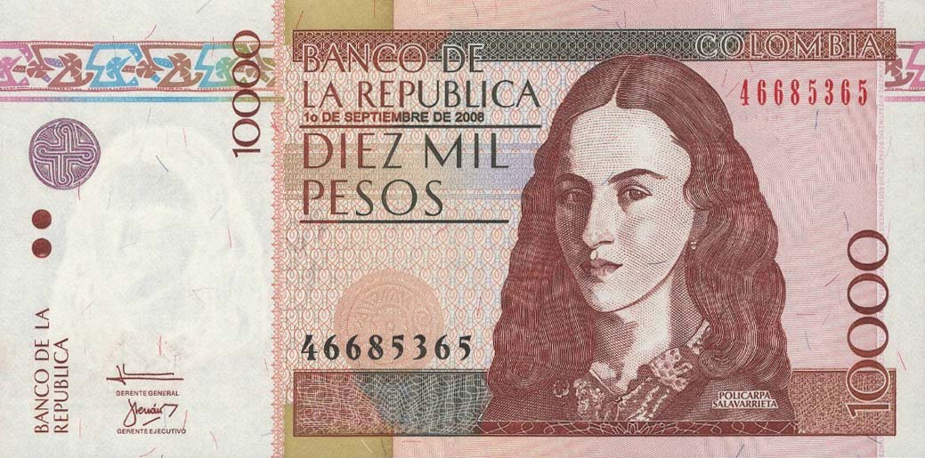Front of Colombia p453l: 10000 Pesos from 2008