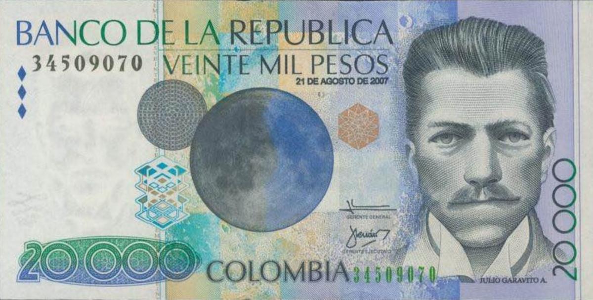 Front of Colombia p454p: 20000 Pesos from 2007