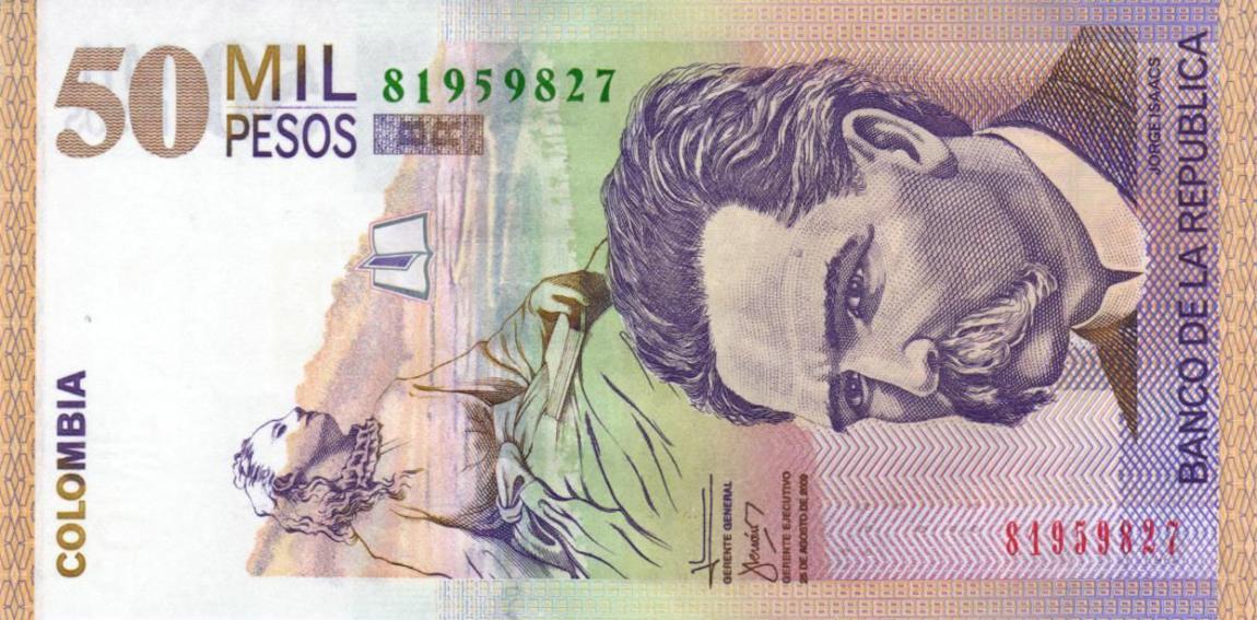 Front of Colombia p455m: 50000 Pesos from 2009