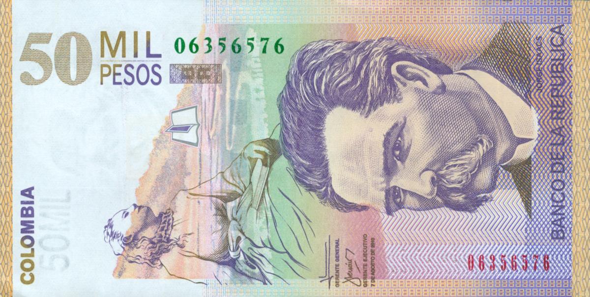 Front of Colombia p455o: 50000 Pesos from 2010