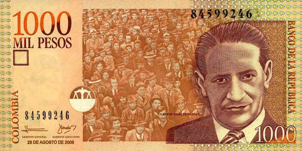 Front of Colombia p456k: 1000 Pesos from 2008