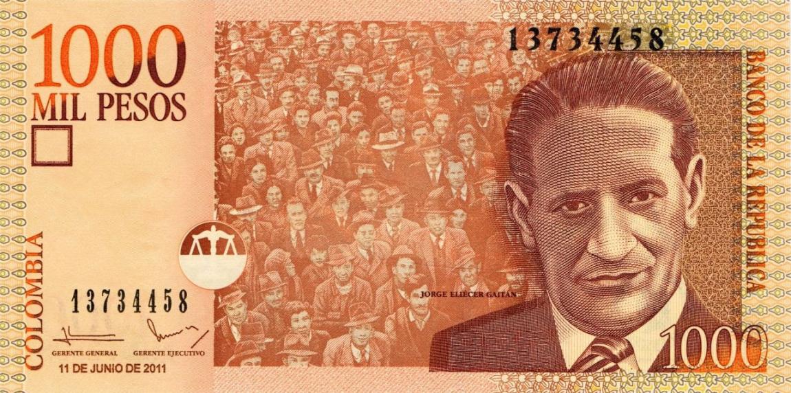 Front of Colombia p456o: 1000 Pesos from 2011