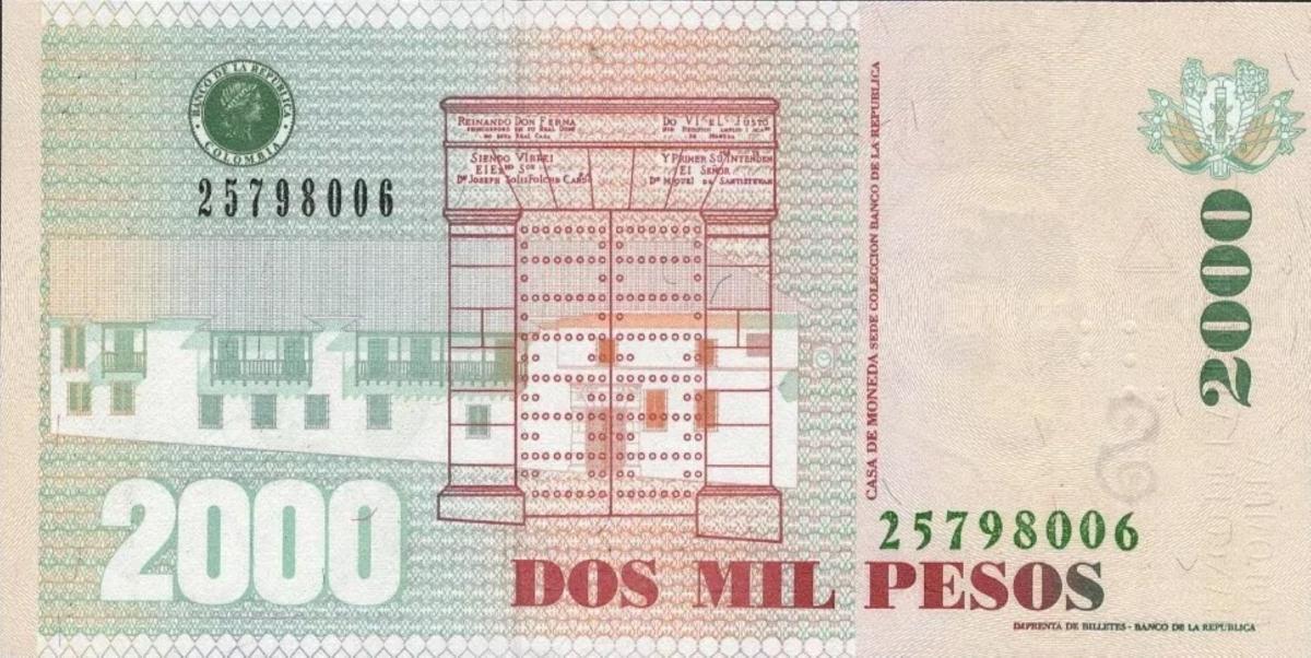 Back of Colombia p457r: 2000 Pesos from 2011