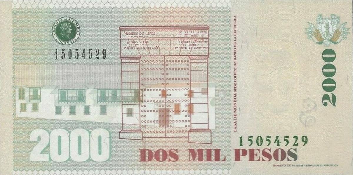 Back of Colombia p457t2: 2000 Pesos from 2012
