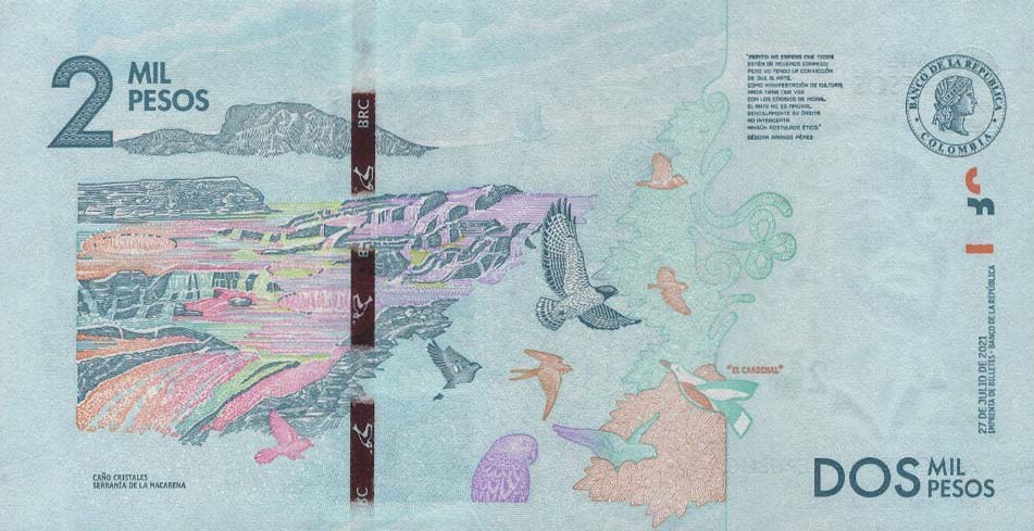 Back of Colombia p458g: 2000 Pesos from 2021