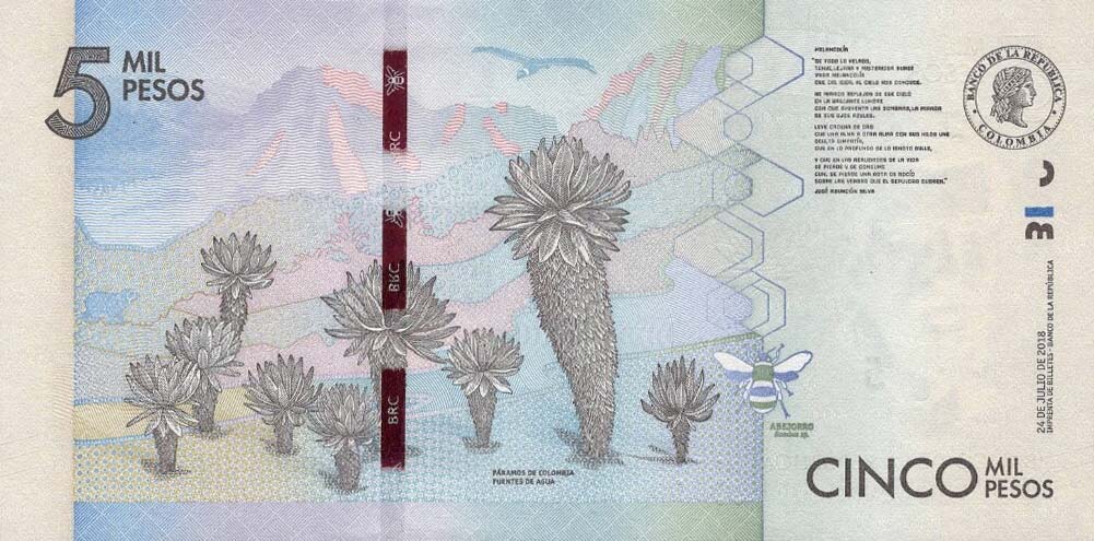 Back of Colombia p459d: 5000 Pesos from 2018