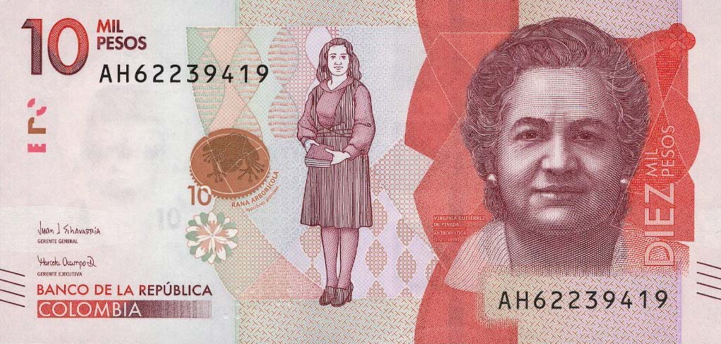 Front of Colombia p460e: 10000 Pesos from 2019