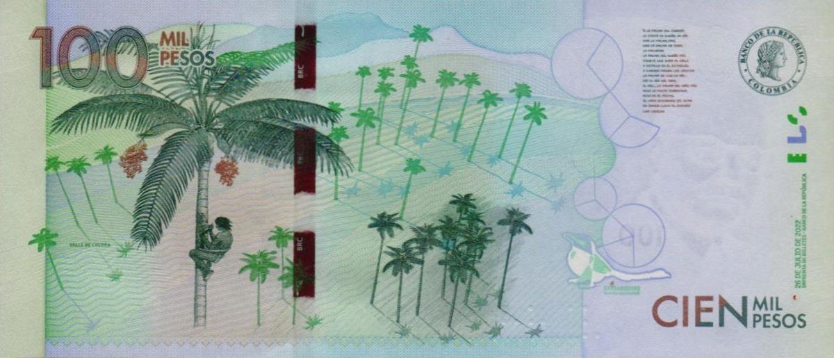 Back of Colombia p463e: 100000 Pesos from 2022