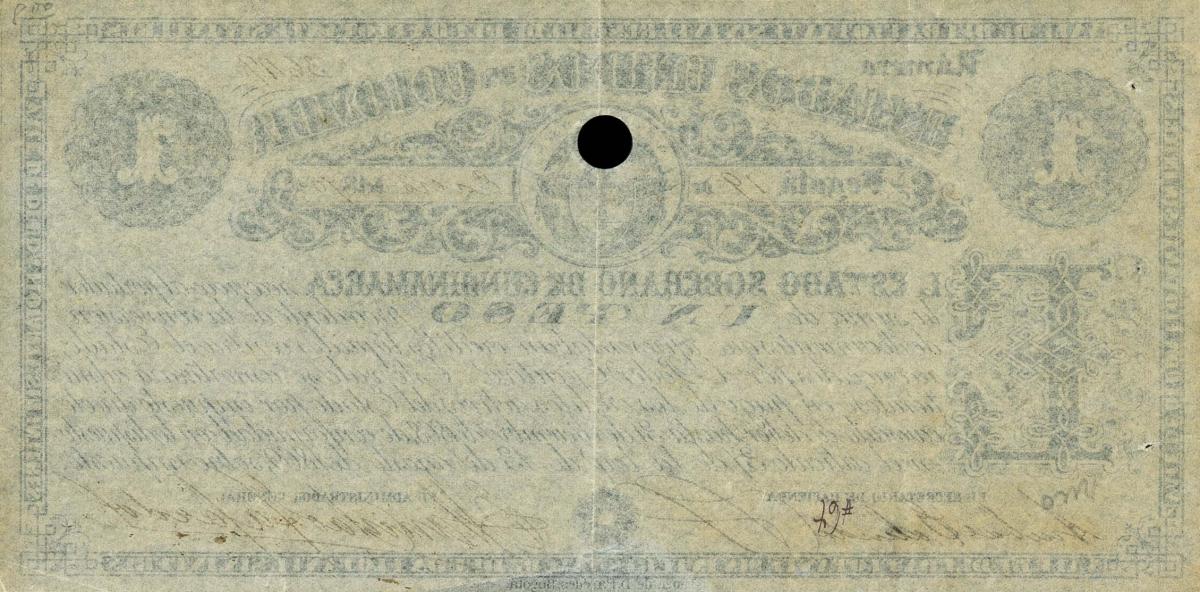 Back of Colombia pS156: 1 Peso from 1869