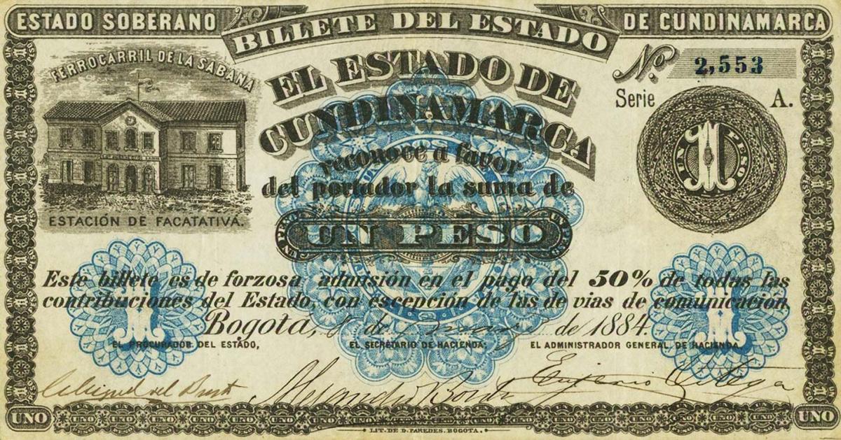 Front of Colombia pS176: 1 Peso from 1884