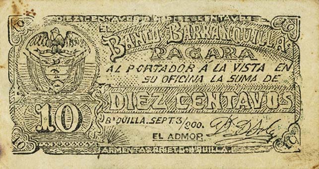 Front of Colombia pS241: 10 Centavos from 1900
