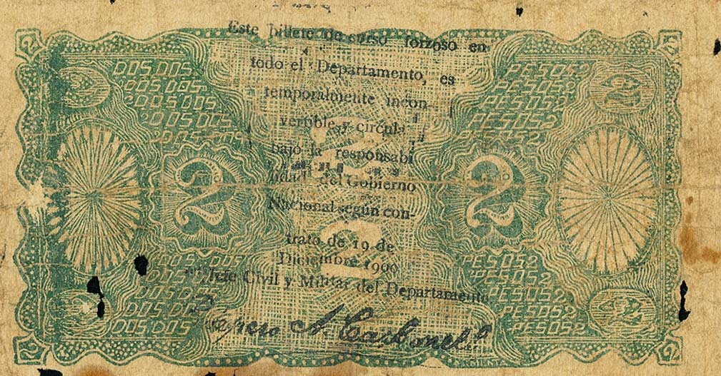 Back of Colombia pS251c: 2 Pesos from 1900