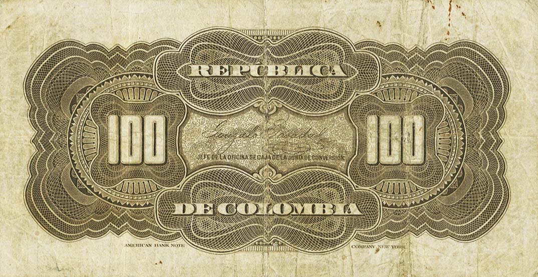 Back of Colombia pS318: 10 Pesos from 1870