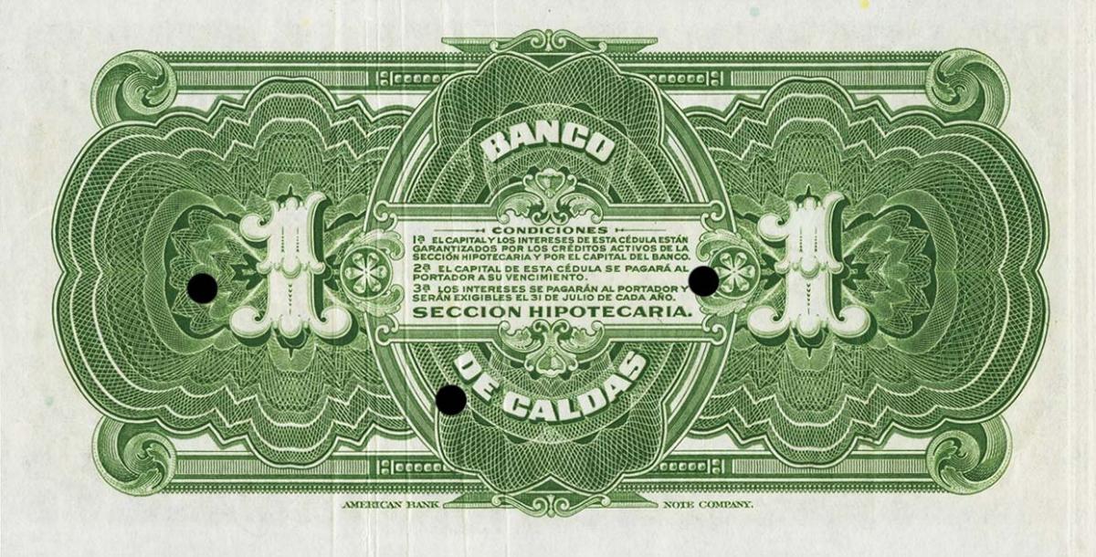 Back of Colombia pS326s: 1 Peso from 1919