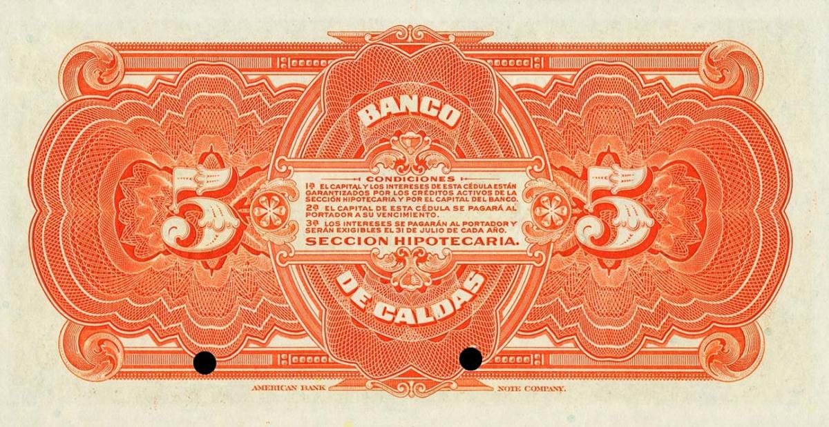 Back of Colombia pS328s: 5 Pesos from 1919