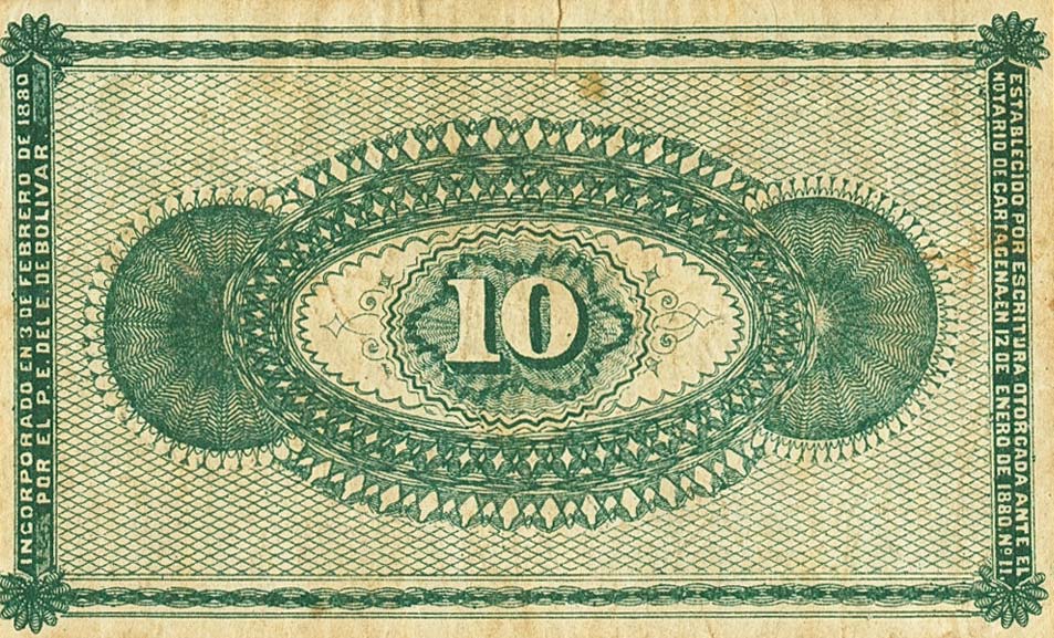 Back of Colombia pS336: 10 Centavos from 1882