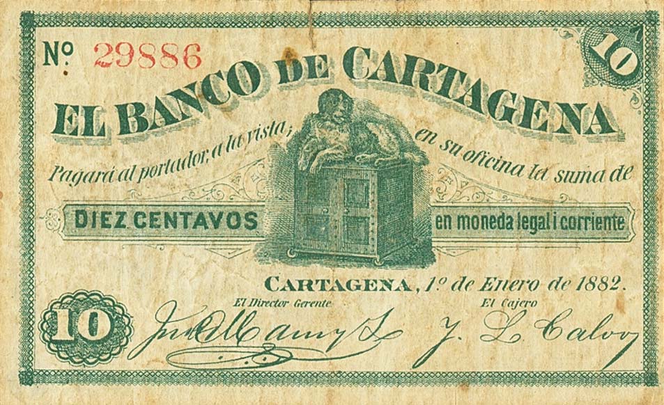 Front of Colombia pS336: 10 Centavos from 1882