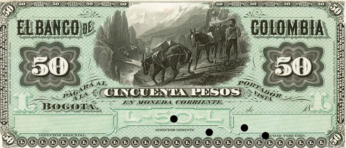 Front of Colombia pS387p: 50 Pesos from 1881