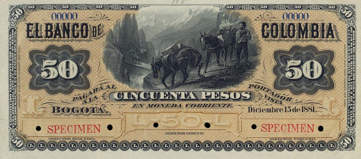 Front of Colombia pS387s: 50 Pesos from 1881