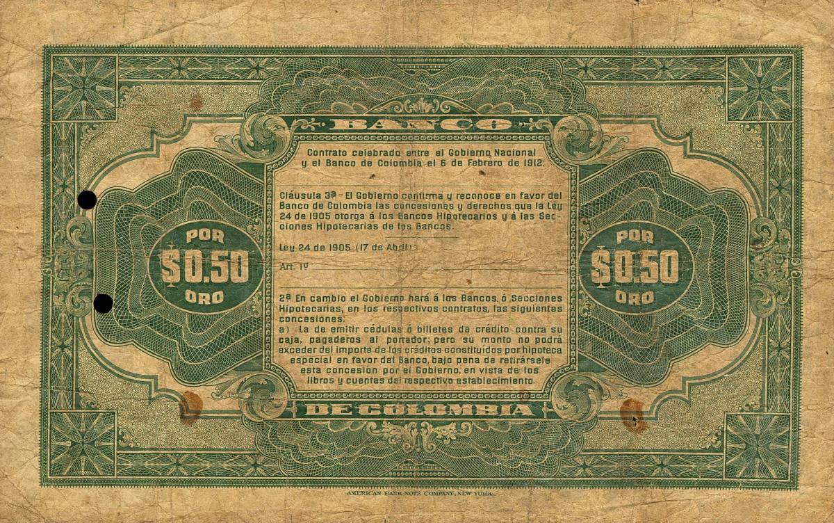 Back of Colombia pS391a: 50 Centavos from 1918