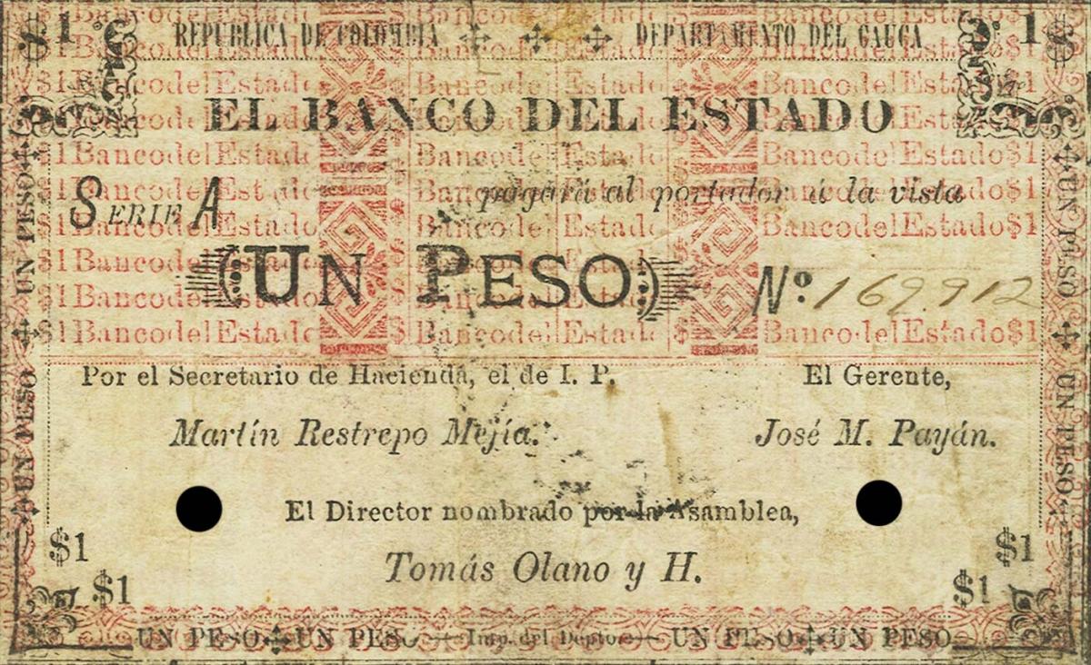 Front of Colombia pS481a: 1 Peso from 1900