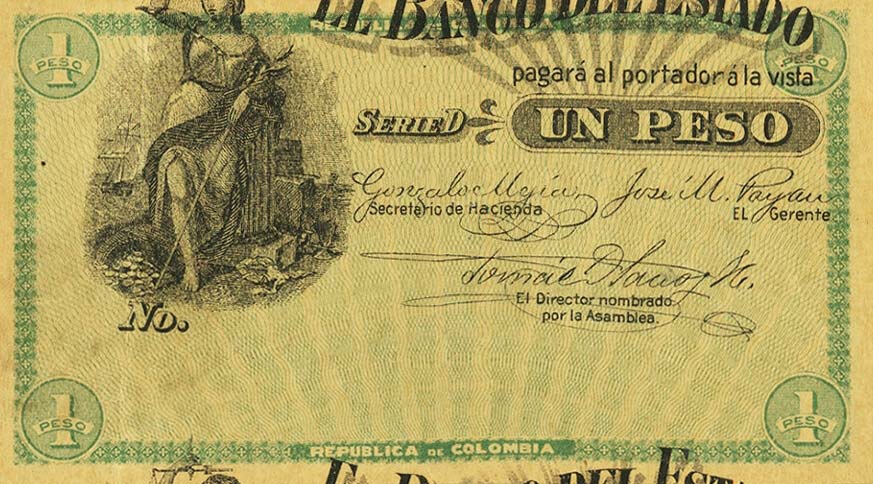 Front of Colombia pS504d: 1 Peso from 1900