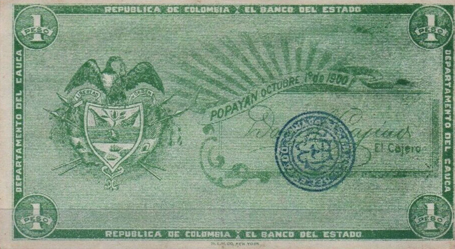 Back of Colombia pS504r: 1 Peso from 1900