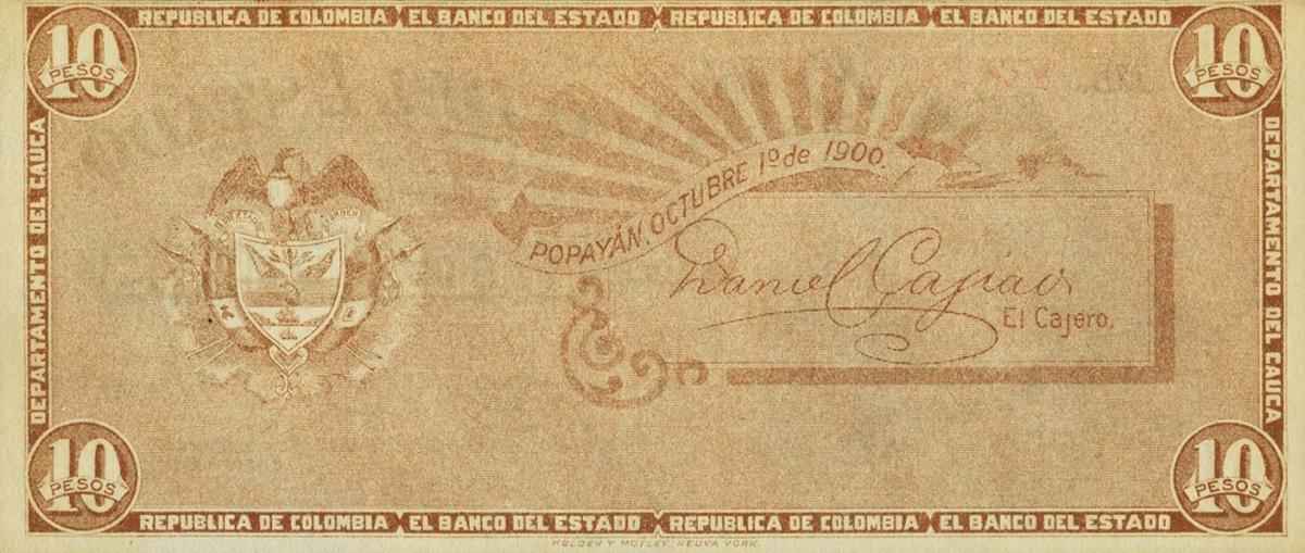 Back of Colombia pS506: 10 Pesos from 1900